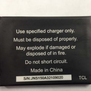 Label on Back of Battery with Battery Number S/N JNS150A