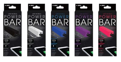 Vibe USB Mobile Power Bars in packaging