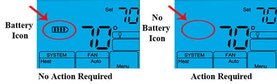 Only thermostats without a battery icon require action