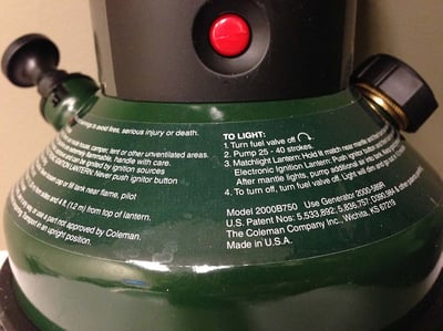 Coleman Northstar Lantern model number and lighting instructions location