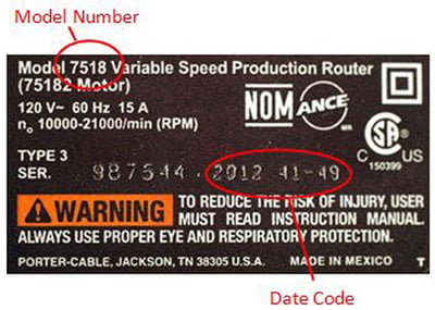 Location of model number and date code