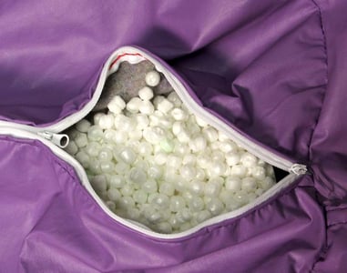 Ace Bayou bean bag chair with open zipper