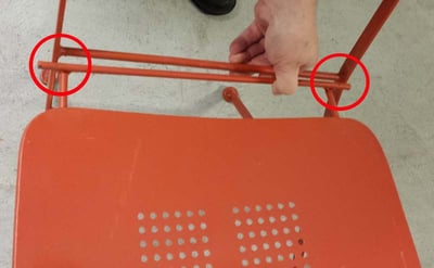 Recalled bistro chair with seat not attached to the frame
