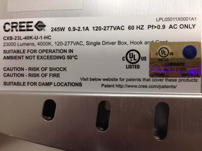Label on light fixture