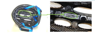 Model number location in helmet overhead