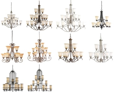 10 Versions of recalled Seagull Chandeliers. Please see chart in recall for full images of all lighting involved.
