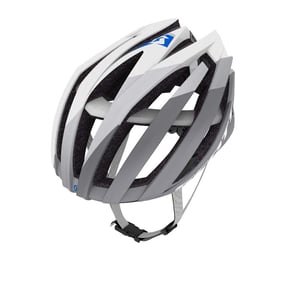 White and grey bicycle helmet