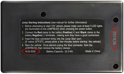 Model number and date code location on back