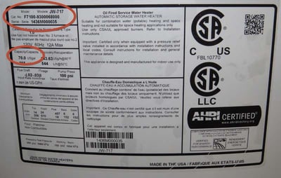 Rating plate with model, size and serial number
