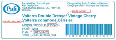 Sticker on the back of the units with product name, model number and manufacturing date.