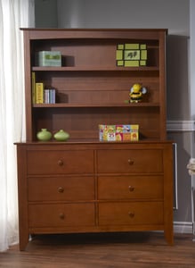 Pali Design Bookcase used as a hutch on a double drawer dresser