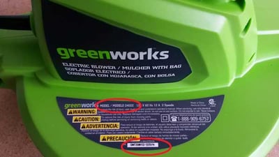 Location of model number and serial number on the unit