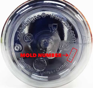 Location of mold number on Zak Designs water bottle