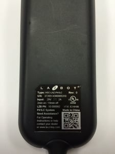 Label on Back of Control Wand for La-Z-Boy Silver Luxury Lift Chair