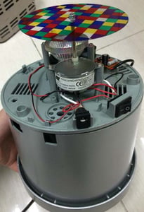 Base of the Hayneedle lighted Christmas tree with motor, light and color disc.