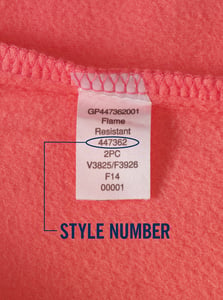 Style Number Location on Lands’ End Children’s Pajamas