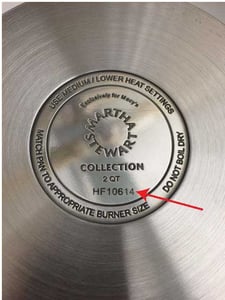Date code inscribed on bottom of frying pan