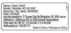 ZAAZ and the model number are printed under the high chair seat on a white sticker.