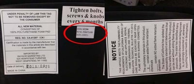 Item number MF2500 and the date of manufacture are printed on a label located on the underside of the seat.