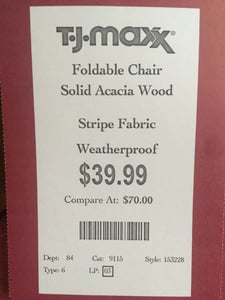 T.J. Maxx hang tag with style number