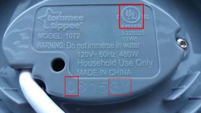 Underside of the Tommee Tippee bottle and food warmer