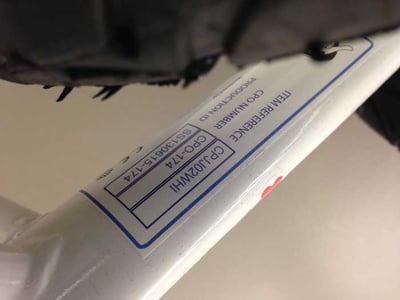 Item reference and production ID numbers on the bottom of Jack and Josie bike frames