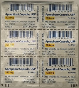 Recalled Aprepitant Capsules 125 mg – NDC 0781-2323-06 – Bliste