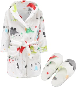 Recalled BTPEIHTD children's robe in Dinosaur in white