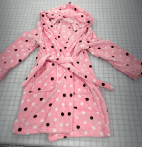 Recalled ChildLikeMe children's robe in pink with brown polka dots