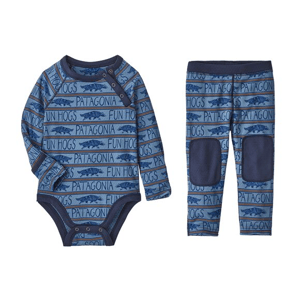 Recalled Infant Capilene Midweight Base Layer Set in blue with "Patagonia" and "Fun Hogs"