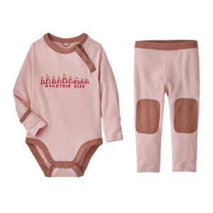 Recalled Infant Capilene Midweight Base Layer Set in pink with "Patagonia Mountain Kids"