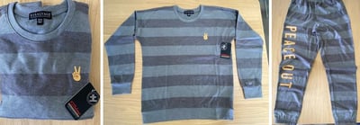 Recalled P.J. Salvage pajama set in light blue and charcoal stripes