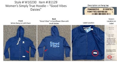Recalled Women's Simply True Zip Hoodie Good Vibes Daisies in Darkest Blue