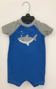 Recalled blue and gray with shark Wave Zone Zip Swimsuit