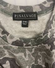 Sewn-in black fabric label at the neck states "P.J. Salvage," "Made in China," and size