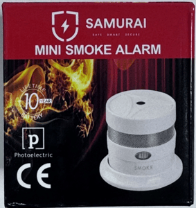 Recalled Samurai Mini Smoke Alarm – packaging