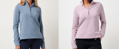 Recalled Women's Chance Encounter Half-Zip Sweatshirts in Heather Copen Blue and Heather Mauve Shadows