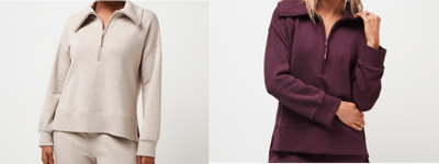 Recalled Women's Save the Day Half-Zip Sweatshirts in Heather Natural and Heather Winetasting