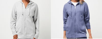 Recalled Women's Off Script Zip-Up Hoodies in Heather Light Gray and Heather Crown Blue