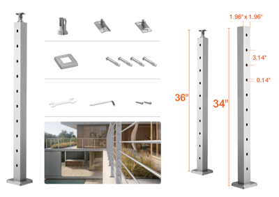 Recalled Vevor cable railing kit with Cable Support Post model numbers 1JZLGZ91455YMDM3LV0 and 1JZLGZ91455YMDM3LV0-0801