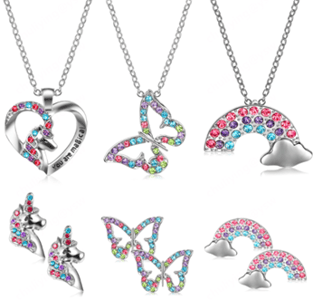 Recalled Yaomiao Unicorn, Butterfly, and Rainbow Necklace and Earring Children's Jewelry Set