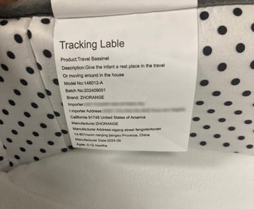 Label with Model Number and Date of Manufacture