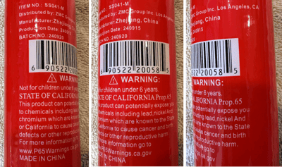 Recalled Light‑Up Foam Stick (Item No. SS041‑M) – Labeling area located along the side of the stick.