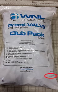 Location of the lot number on Work ‘N Leisure Practi-Valve 50/bag