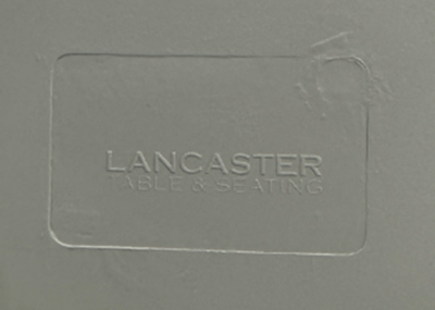 Recalled Lancaster Table & Seating Allegro plastic side chair stamp on underside of plastic side chair