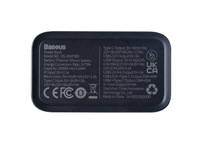 Recalled Baseus portable charger with SN ending in the letter "D" (label on bottom)