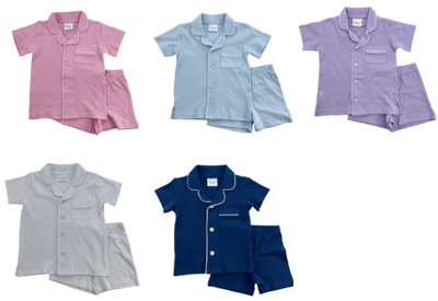 Recalled Blossom Short Sleeve Button Up Short Set – Pink, Light Blue, Lilac, White, Navy
