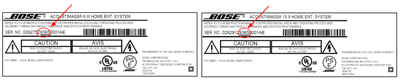 Label of recalled Bose Bass Modules with serial number displayed as "SER. NO" and the date code (digits 8 through 11 of the serial number) circled