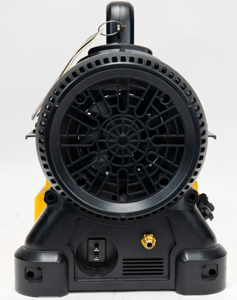Fan location on the recalled DEWALT 70,000 BTU outdoor portable cordless forced air propane heater Model DXH70CFAVX