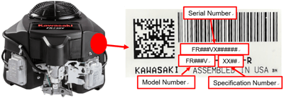 Recalled Engine model and serial number identification label